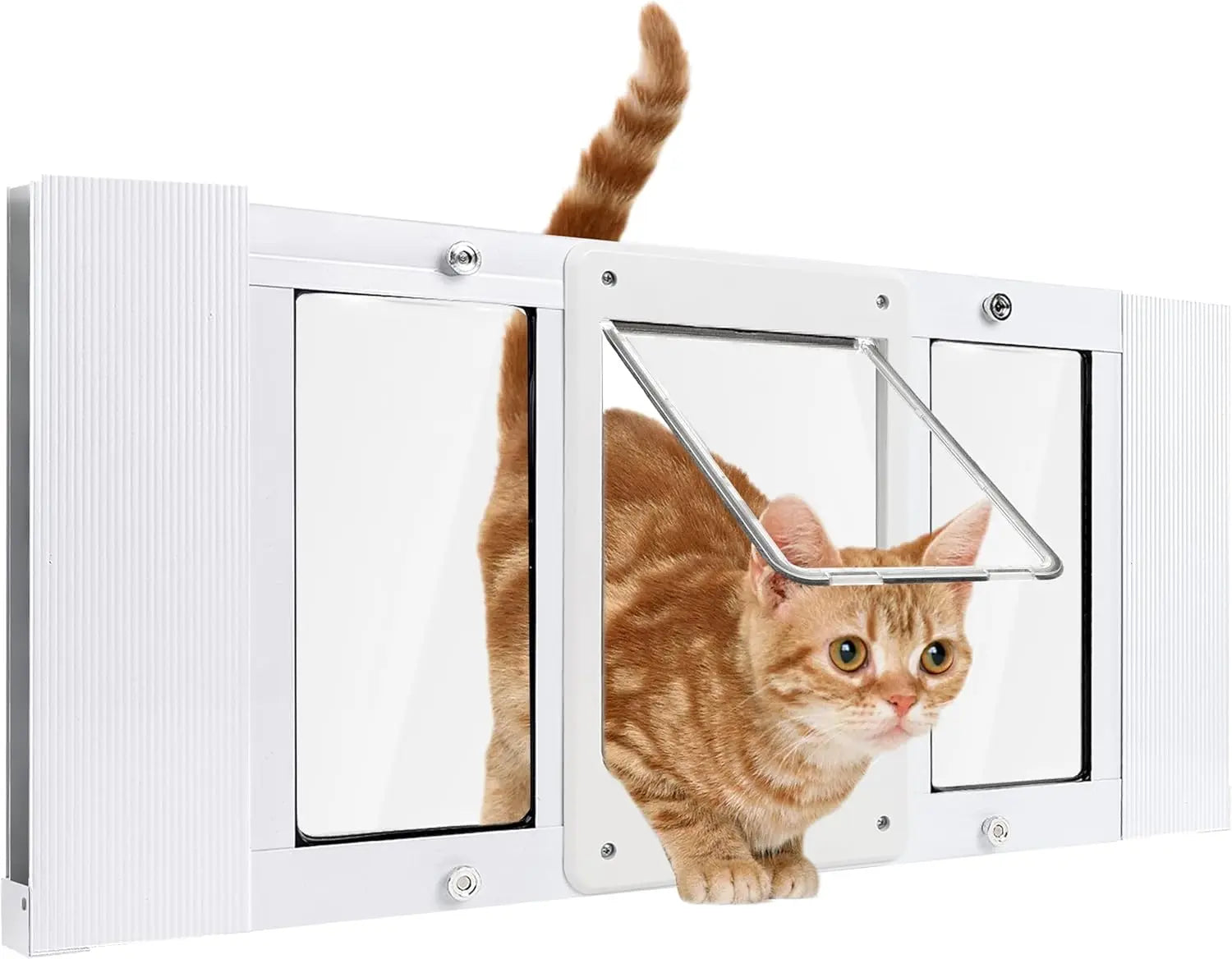 Pet Door for Window, Suitable for Window Widths of 24"-28", Quick-Fit Cat Door Window Insert, 4 Locking Mechanisms