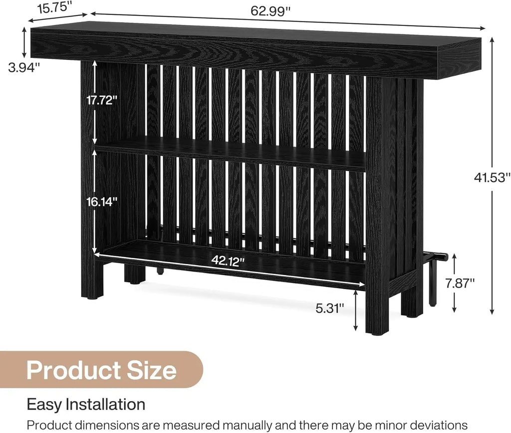Black Large Home Bar Unit, 2-Tier Mini Bar Pub Table with Footrest, 63-Inch Modern Coffee Bar Cabinet