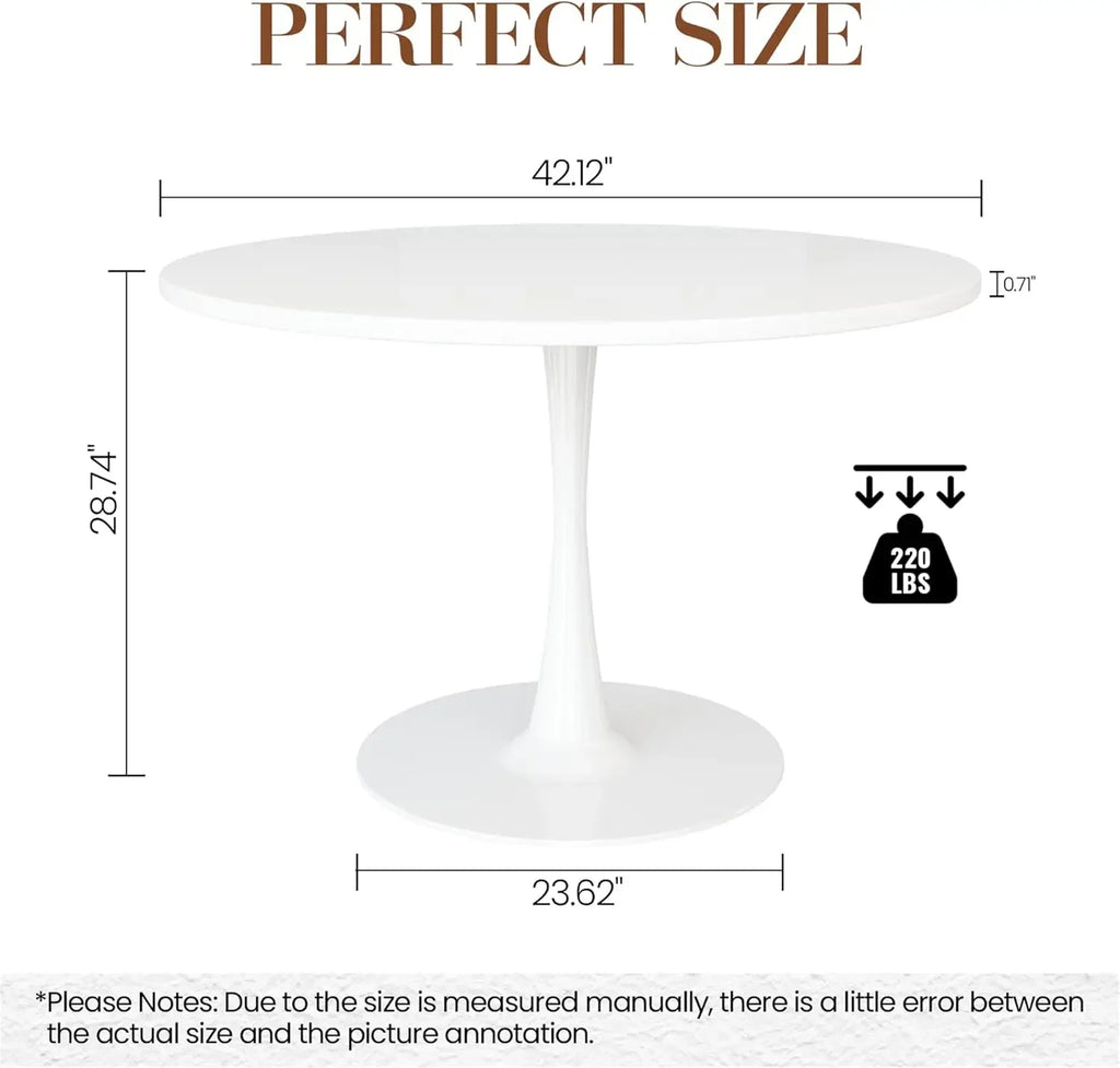 White Round Kitchen Dining Table, 42.1"/4-6 People with MDF Tabletop & Pedestal Base