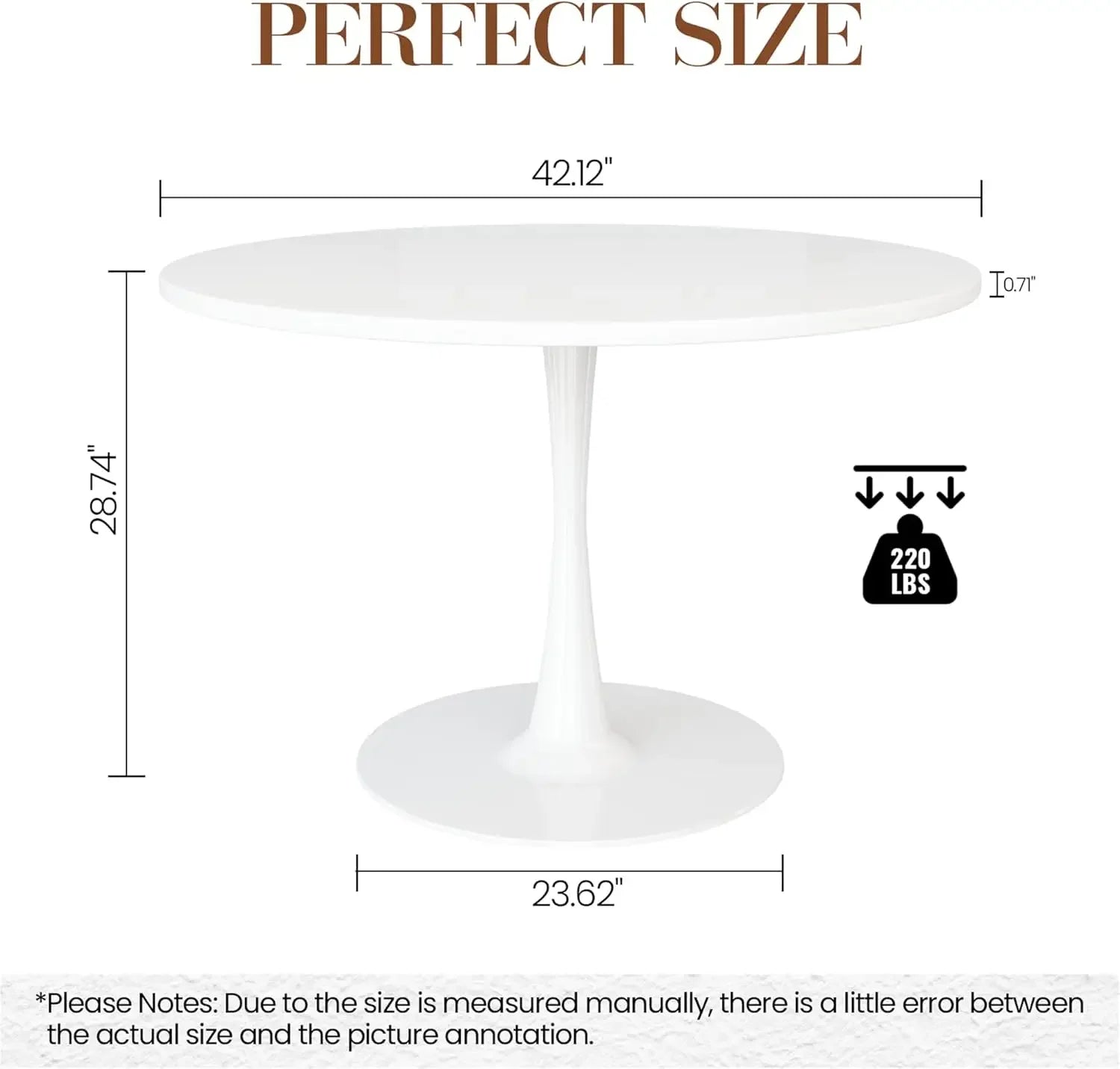 White Round Kitchen Dining Table, 42.1"/4-6 People with MDF Tabletop & Pedestal Base