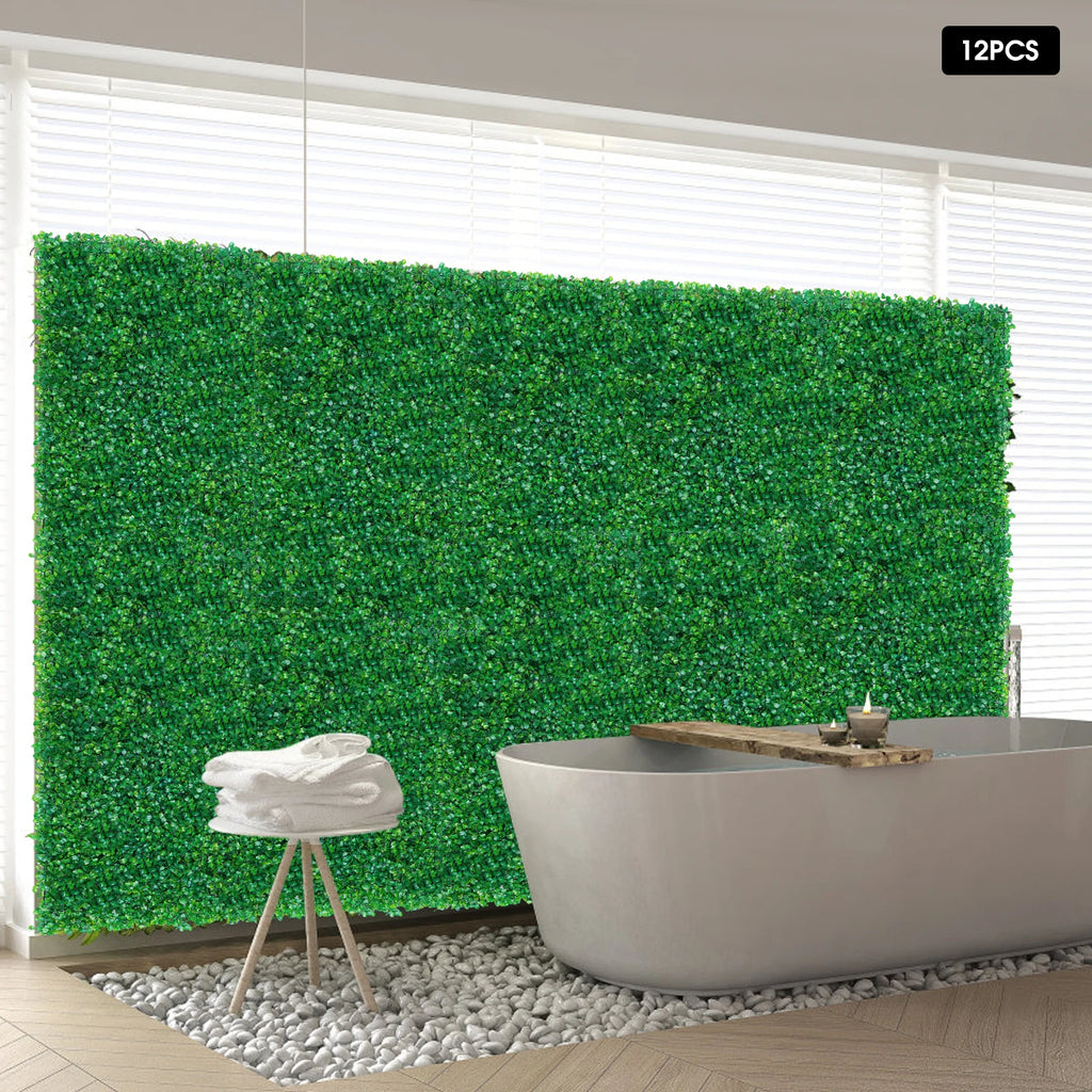 12 PCS Artificial Plant Wall Panels - 100% PE Material & Waterproof, High-Density Realistic Grass, Snap-on Design for Indoor/Outdoor