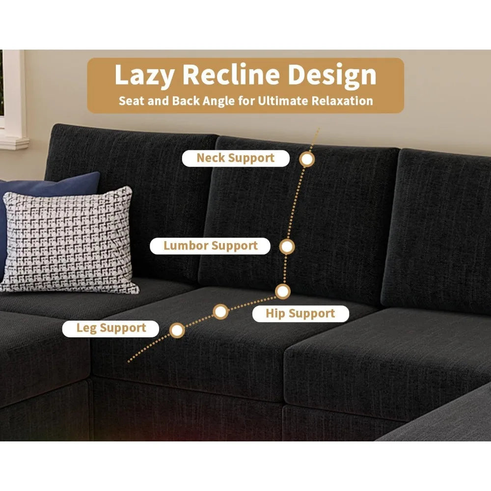 Smart Sectional Couches for Living Room, 6 Seat U/L Shaped Sectional Sofa with RGB Light/Charging,
