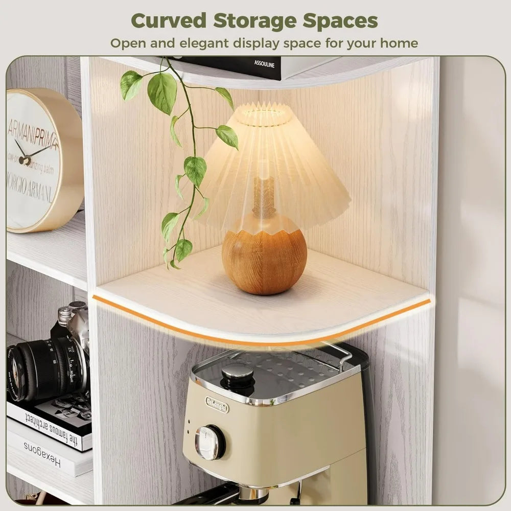 L-Shaped 76-Inch Tall Corner Bookshelf with 6 Tiers, 10 Open Shelves, and 2 Storage Drawers