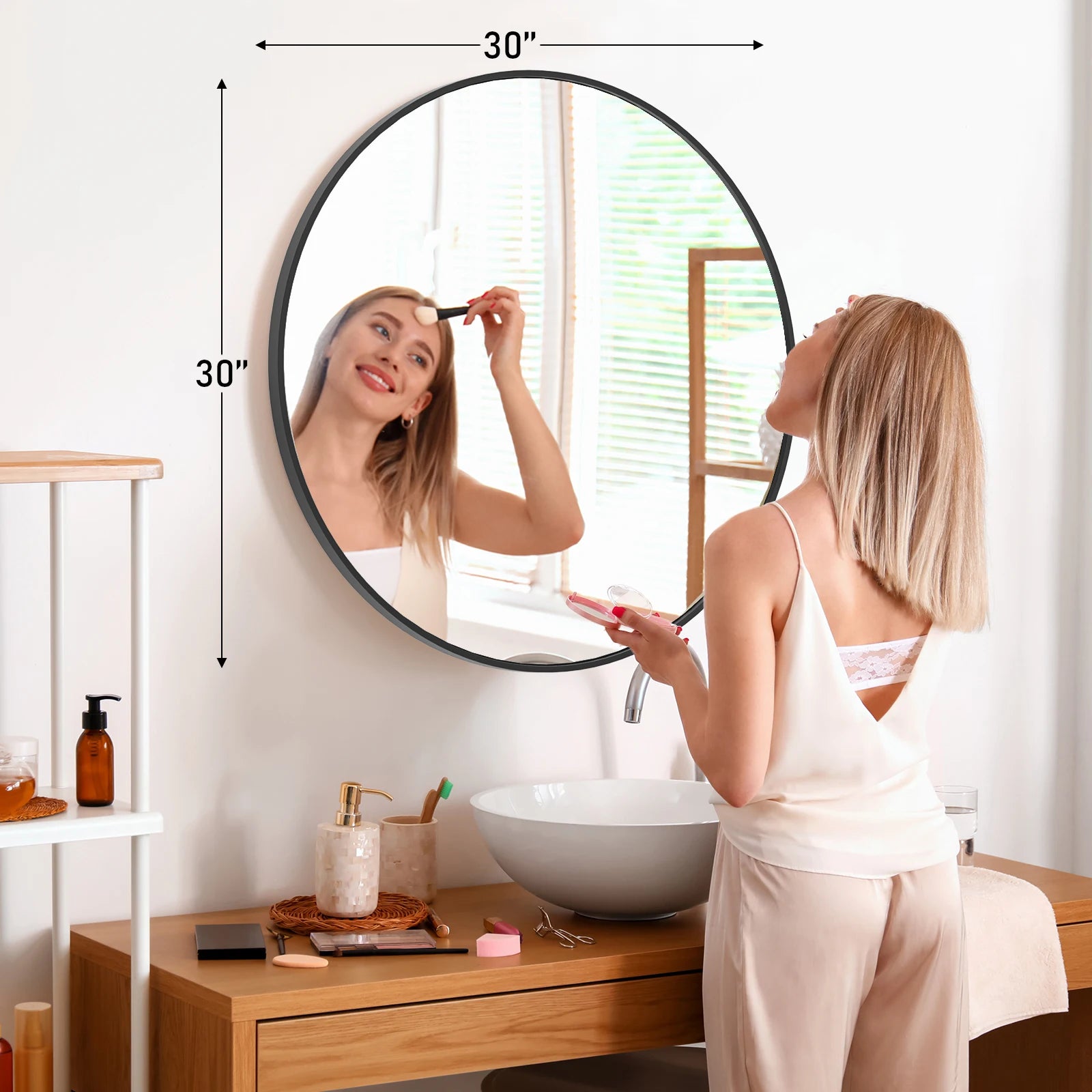 30 Inch Large Gold Round Vanity Framed Mirror for Wall/ Matte Metal Framed Modern Mirror/ Tempered Glass /Bedroom /Living Room