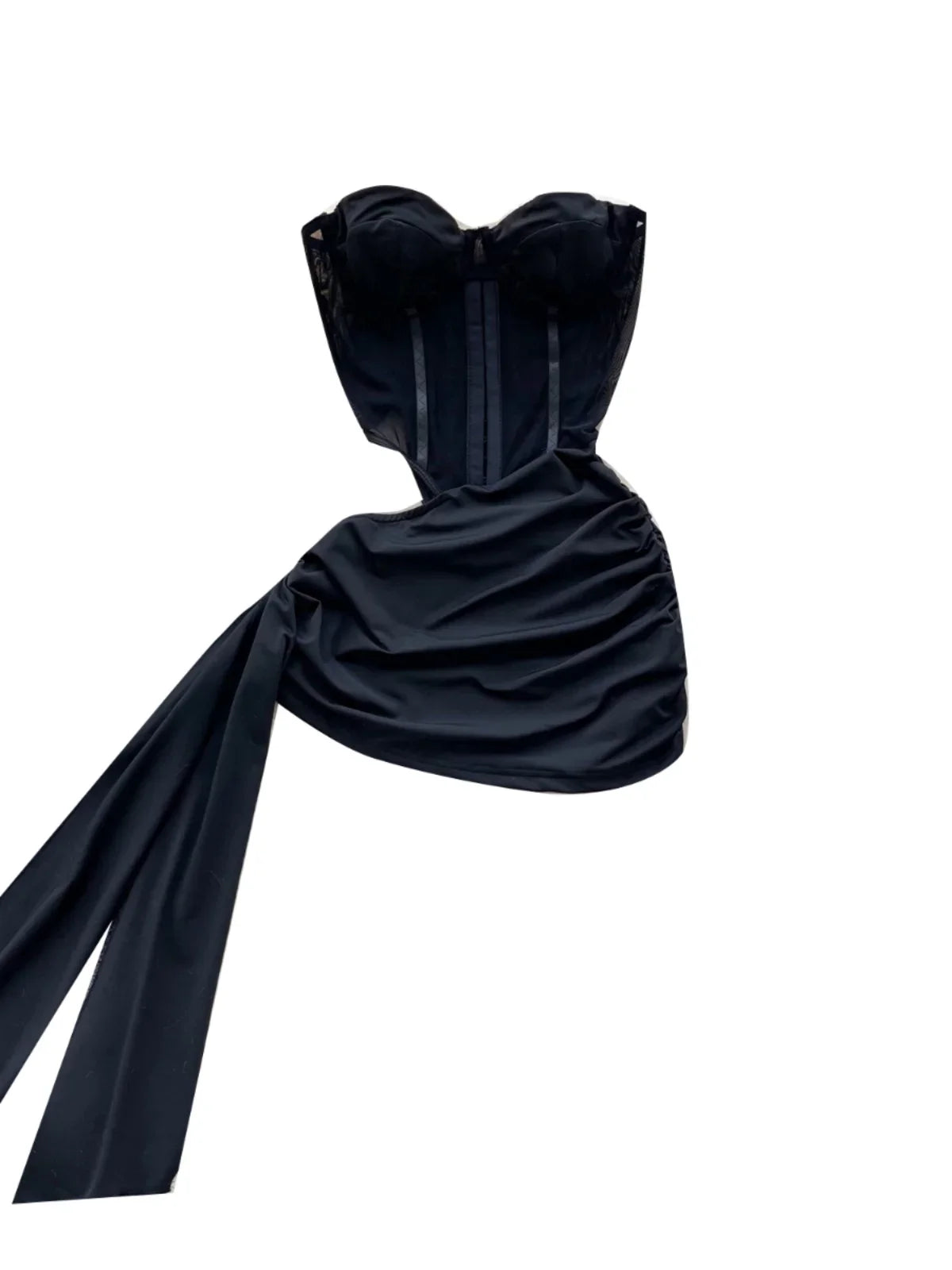 American Sexy Hollowed-out Waist Tube Top Dress for Women/ Pleated Waist Hip-Wrapped Streamer Short Dress
