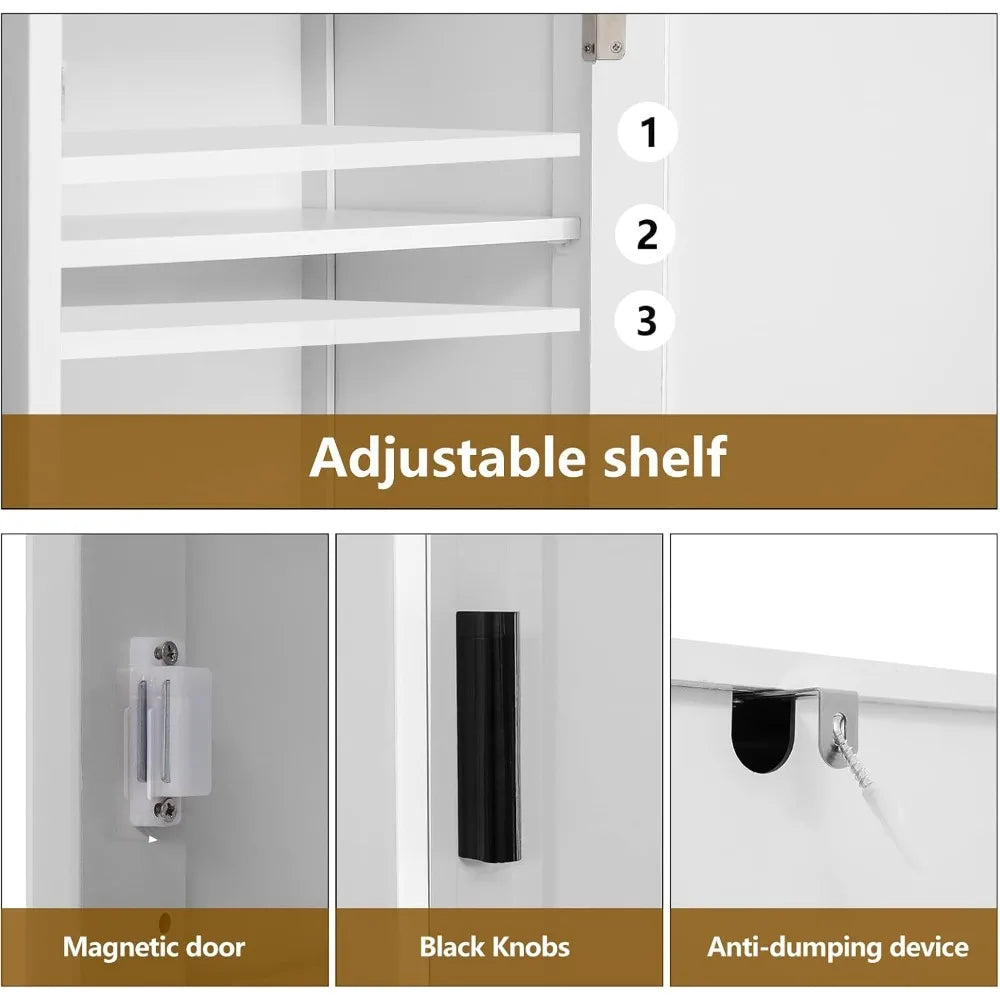 67-inch Tall Bathroom Storage Cabinet with 4 Shelves and 2 Doors, Slim Cabinet for Living Room and Home Office Use