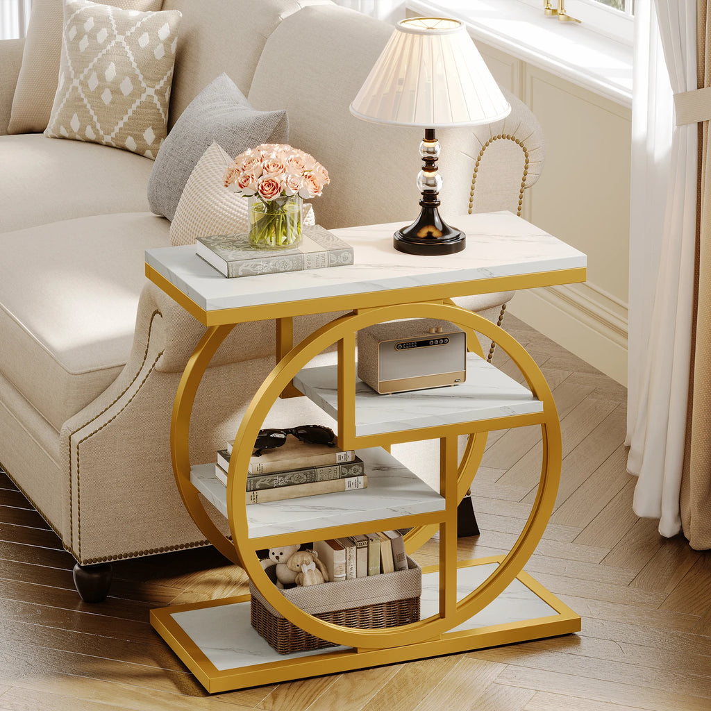 End Table for Living Room and Bedroom, 4-Tier Narrow Side Table with Storage Shelves