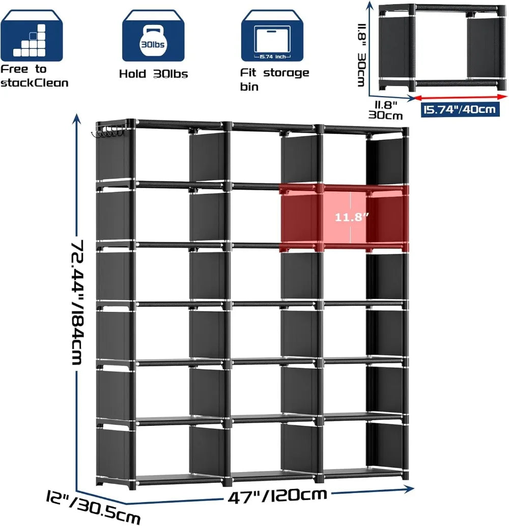 18-Cube Extra Large Book Shelf, DIY Storage Organizer for Bedroom Living Room Home Office - Black