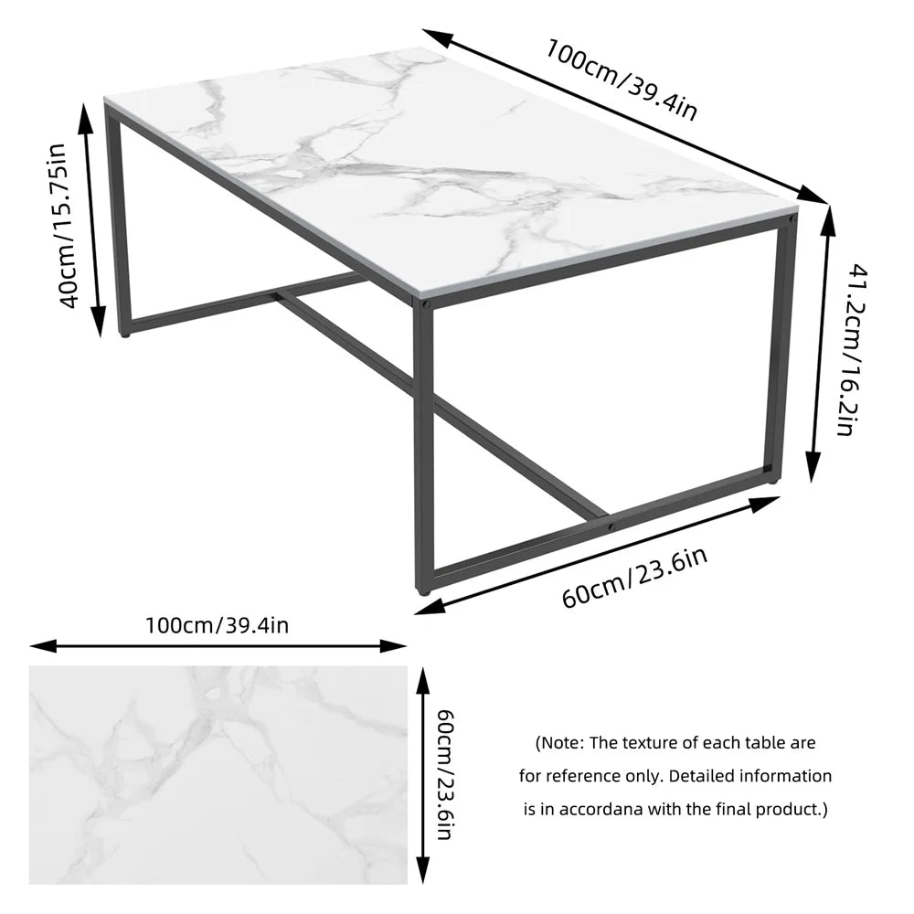 LUVODI Rectangle Living Room Coffee Table Sofa Side Table with White Black Grey Marble Tabletop