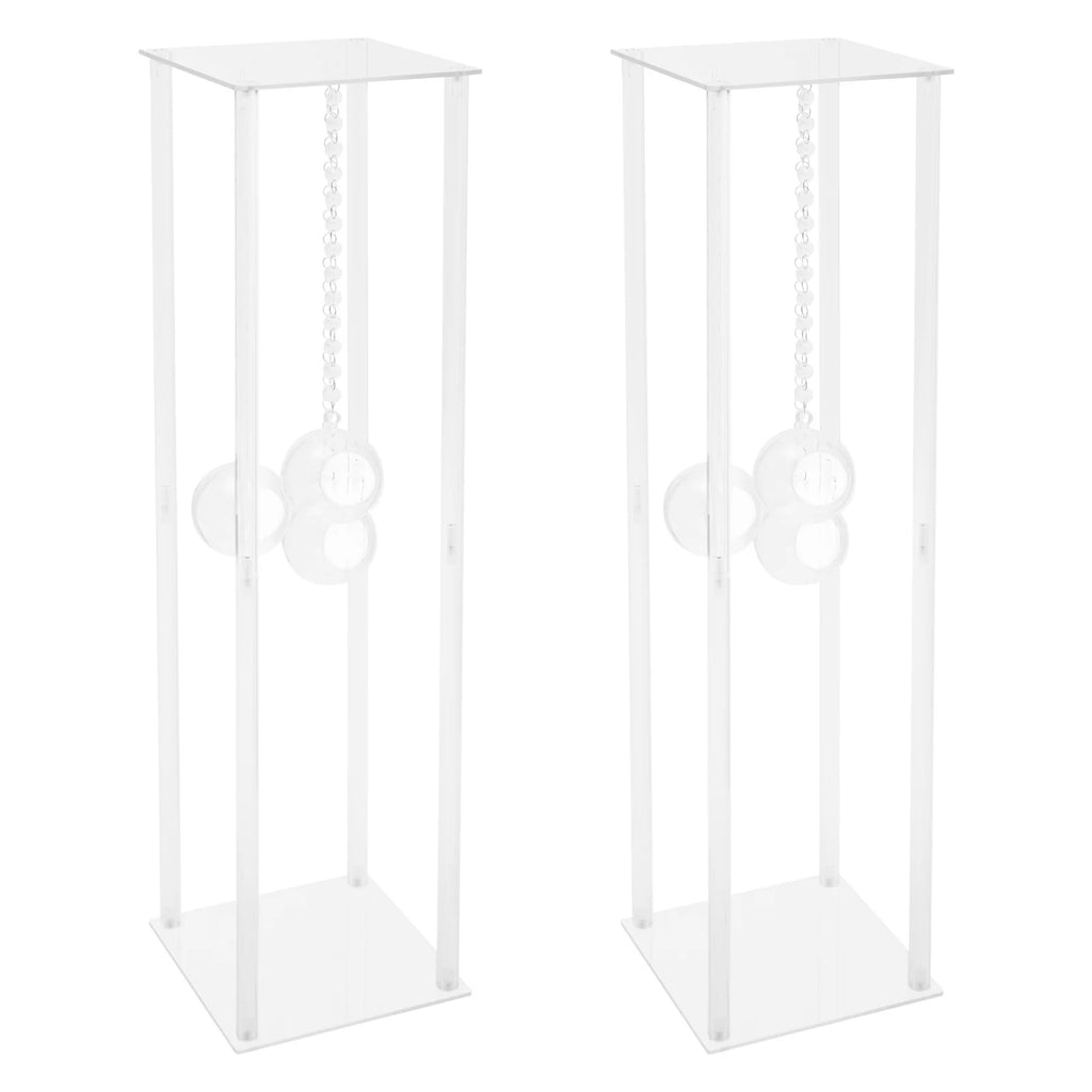 2Pcs Clear Flower Stand Wedding Centerpieces 20*20*80cm with Hanging Candle Holders for Banquet, Festival, Party Decoration