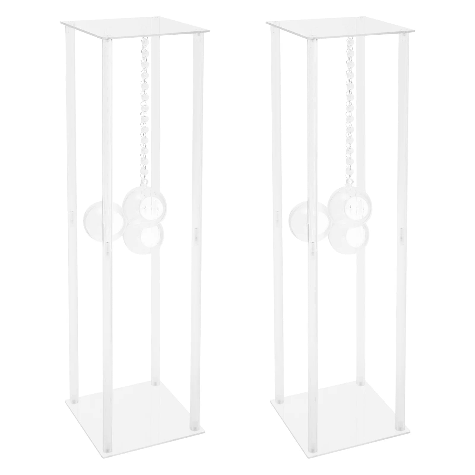 2Pcs Clear Flower Stand Wedding Centerpieces 20*20*80cm with Hanging Candle Holders for Banquet, Festival, Party Decoration