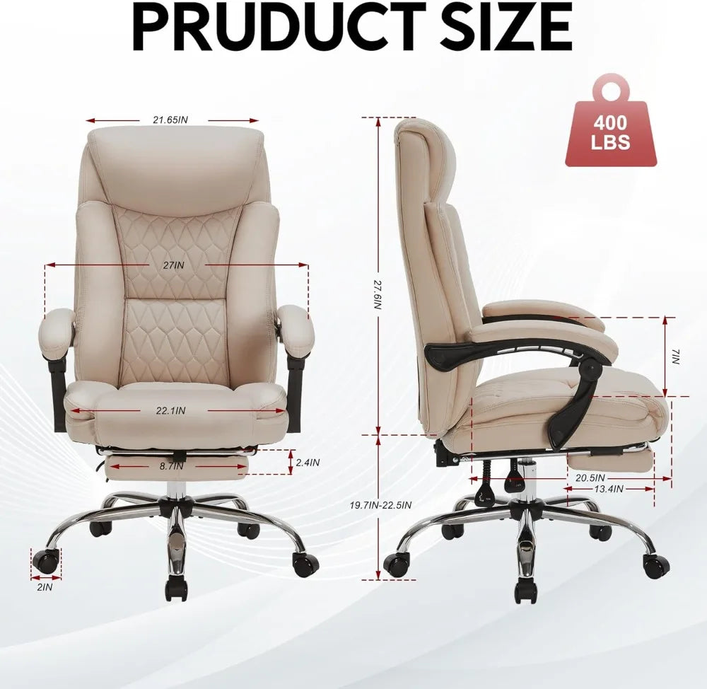 400lbs Reclining Office Chair with Footrest, Ergonomic Big and Tall Desk Chair for Heavy People (Khaki)