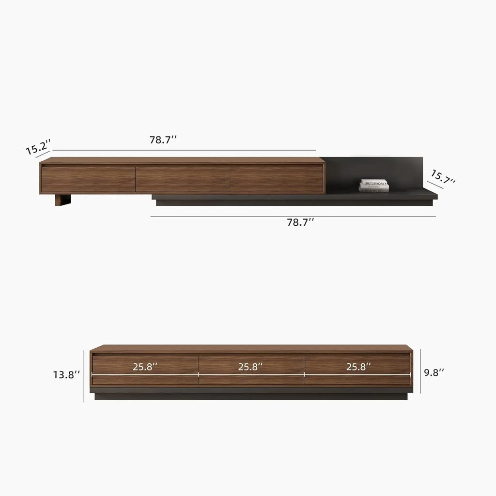 Adjustable TV Stand Entertainment Center, 3 - Drawer Extendable Media Console (79"-130") with Storage Cabinets - Stylish Walnut