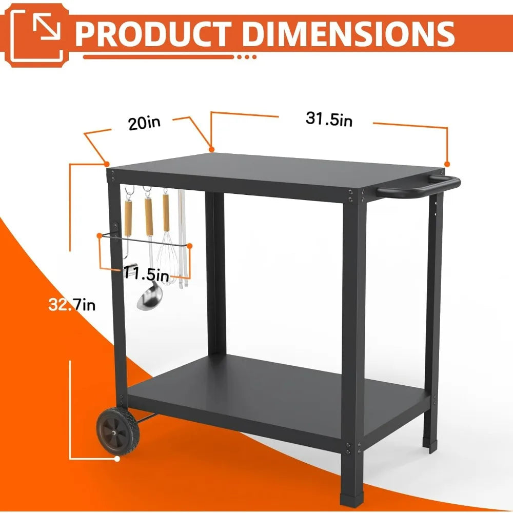 32x20 Inches Dual-Shelf Outdoor Grill Cart with Movable Pizza Oven for Patio Use
