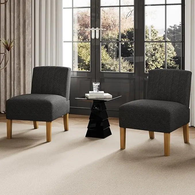 Armless Accent Chairs Set of 2 for Bedroom, Bedroom Chair for Bedroom Living Room Chair with Solid Wood Legs, Makeup Vanity Chair