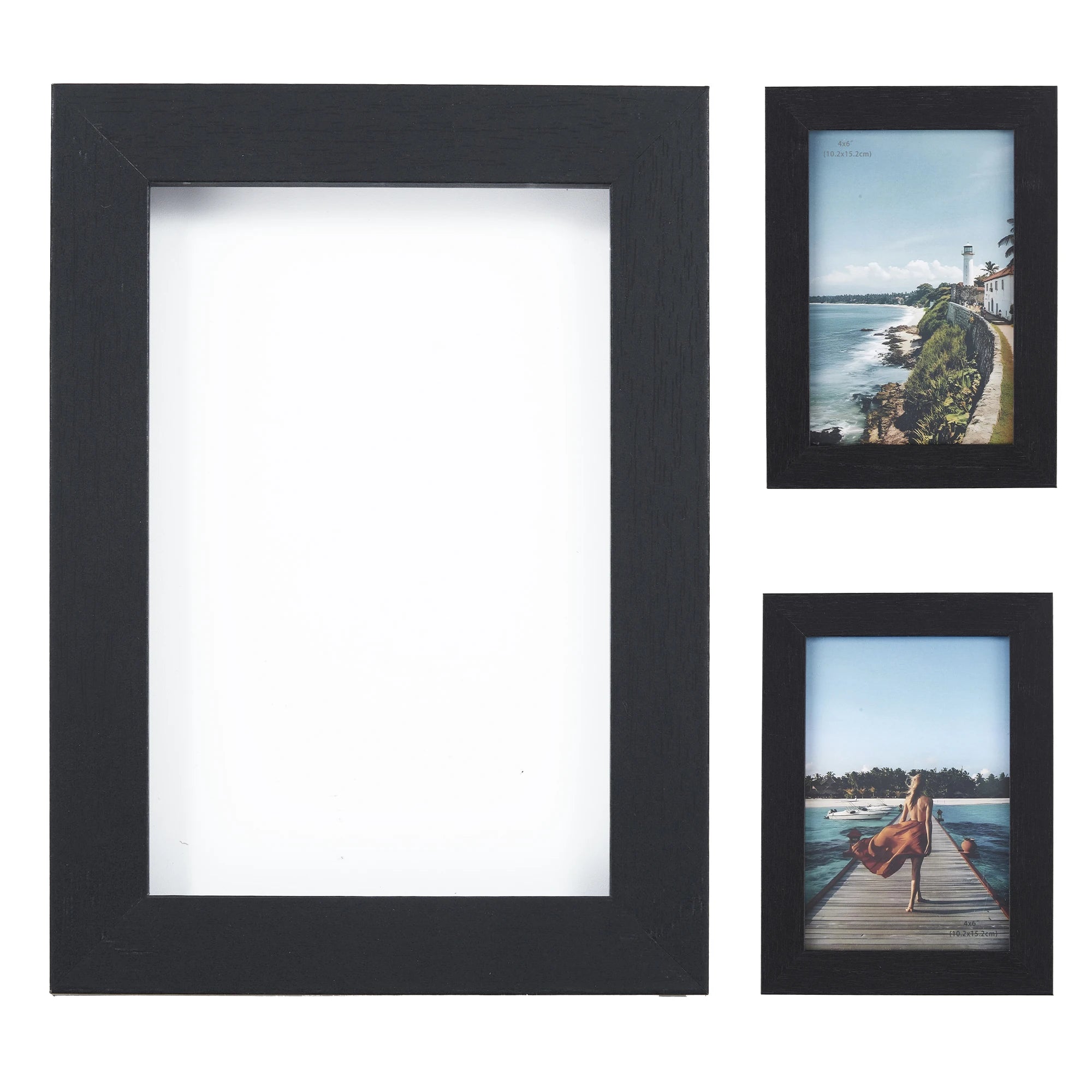Gallery Collage Photo Frame Set – Black 4x6 MDF Wood Frames with Shatterproof Glass, Easy Assembly, Modern Wall Decor