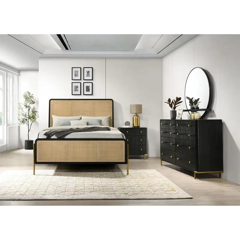 Eastern King 4-Piece Bedroom Set - Black and Natural Finish