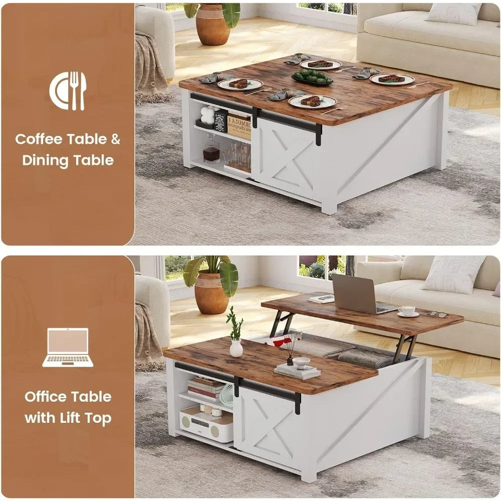31.5" Lift Top Coffee Table with Storage, Square Coffee Tables for Living Room, Farmhouse Coffee Table with Large Hidden Storage