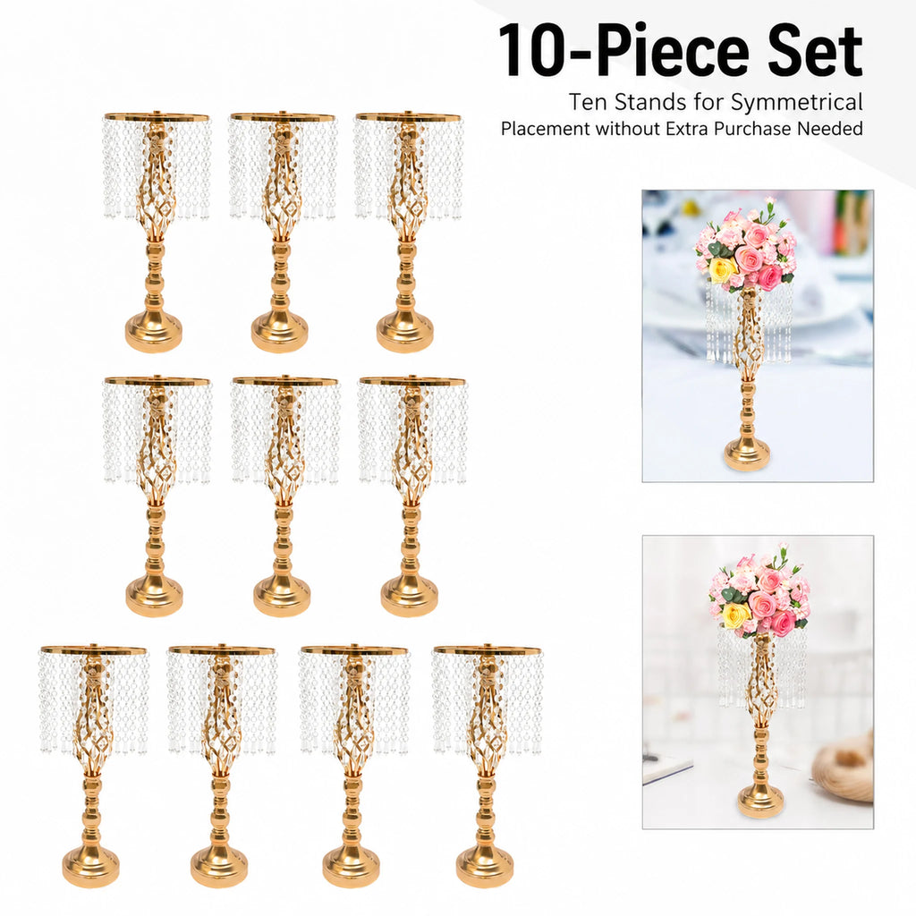 10Pcs Gold Electroplated Iron Crystal Flower Stand 19.3in Height 5.5in Wide Hanging Acrylic Crystal Chain