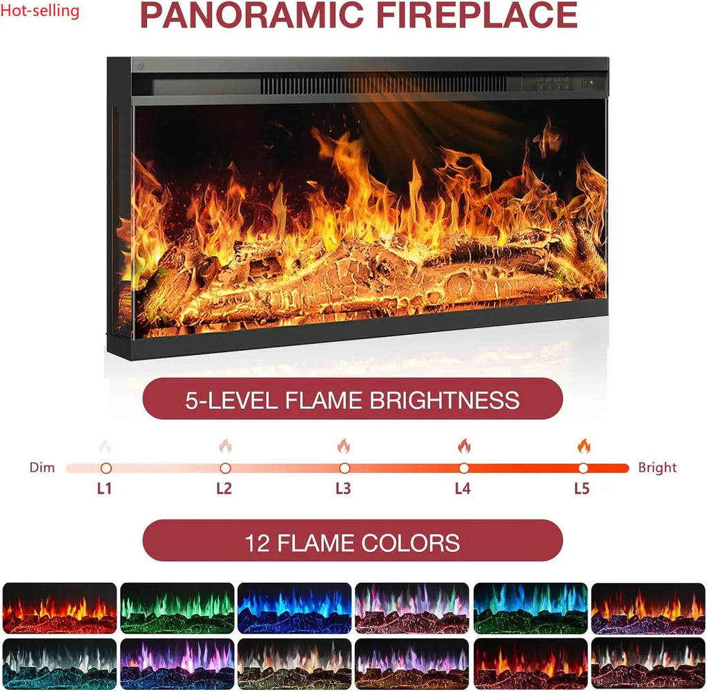 36 Inch 3-Sided Glass Fireplace TV Stand for TVs up to 80",Rustic Media Entertainment Center/Console Table with Glass Door/Storage