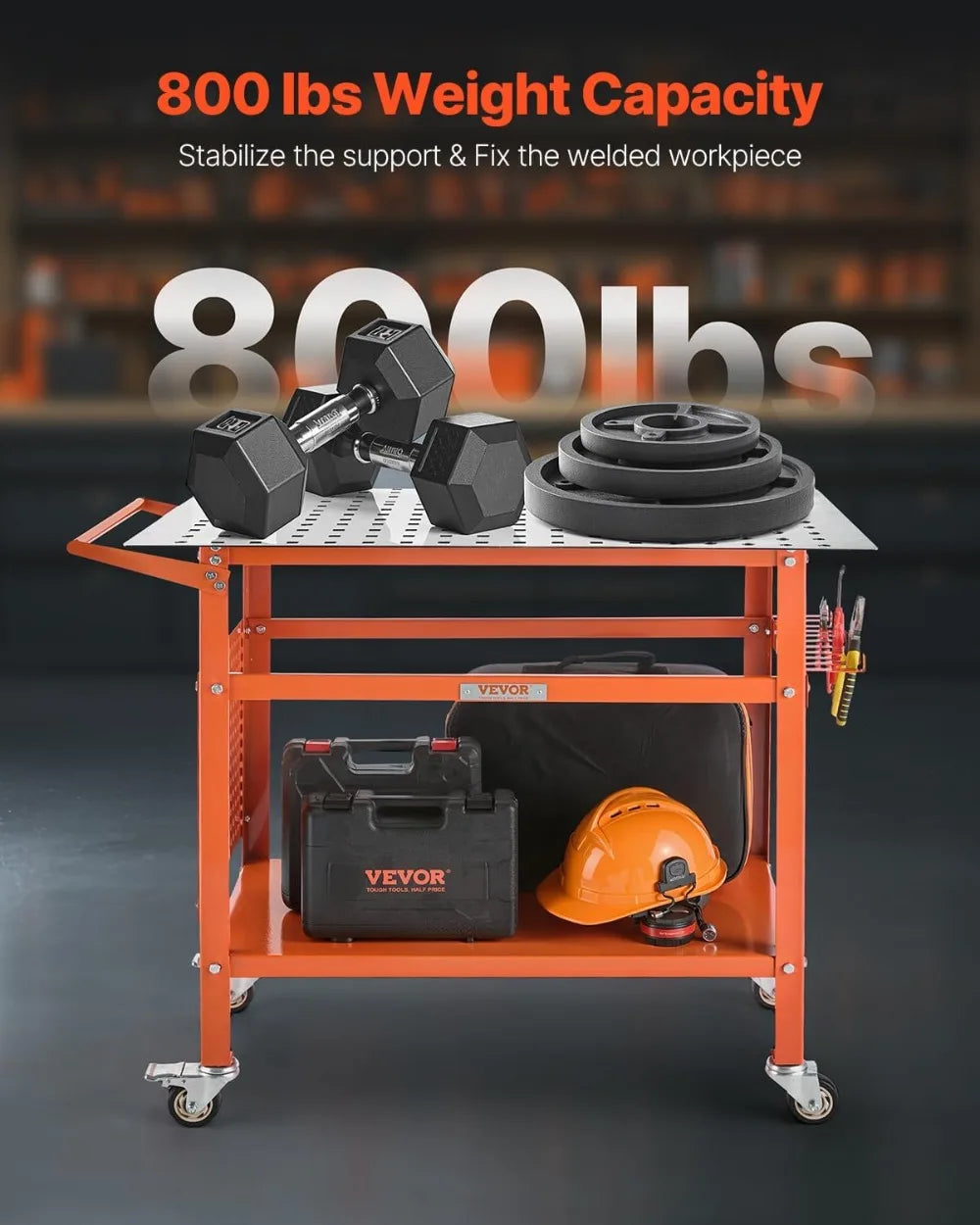 40x24" Welding Table with 800LBS Capacity, Movable Steel Workbench with Storage & Fixture Holes