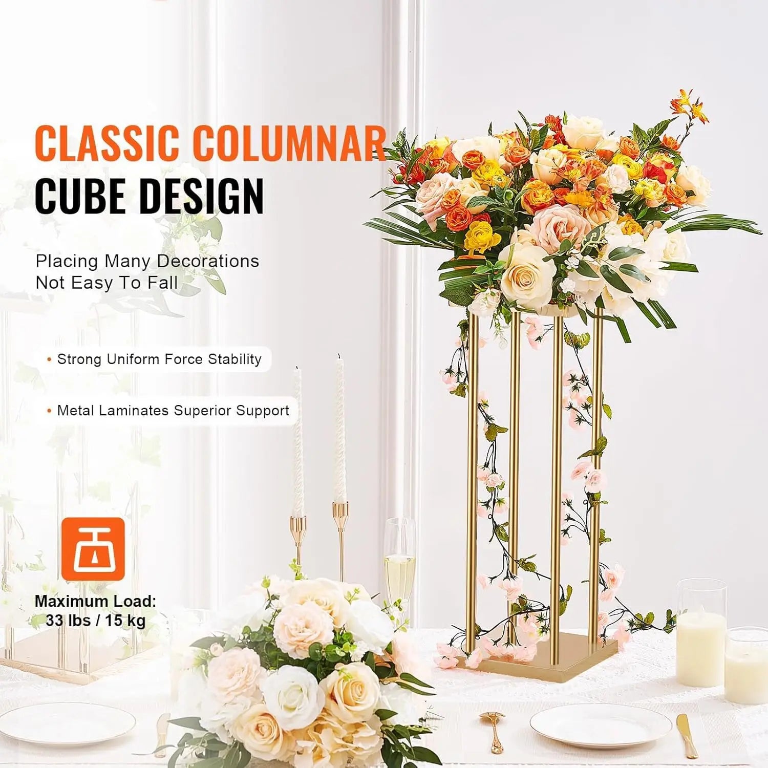 4 Pcs Gold Metal Flower Stand 23.6 in Tall Wedding Aisle Centerpiece Party Flower Holder/ Event Decoration
