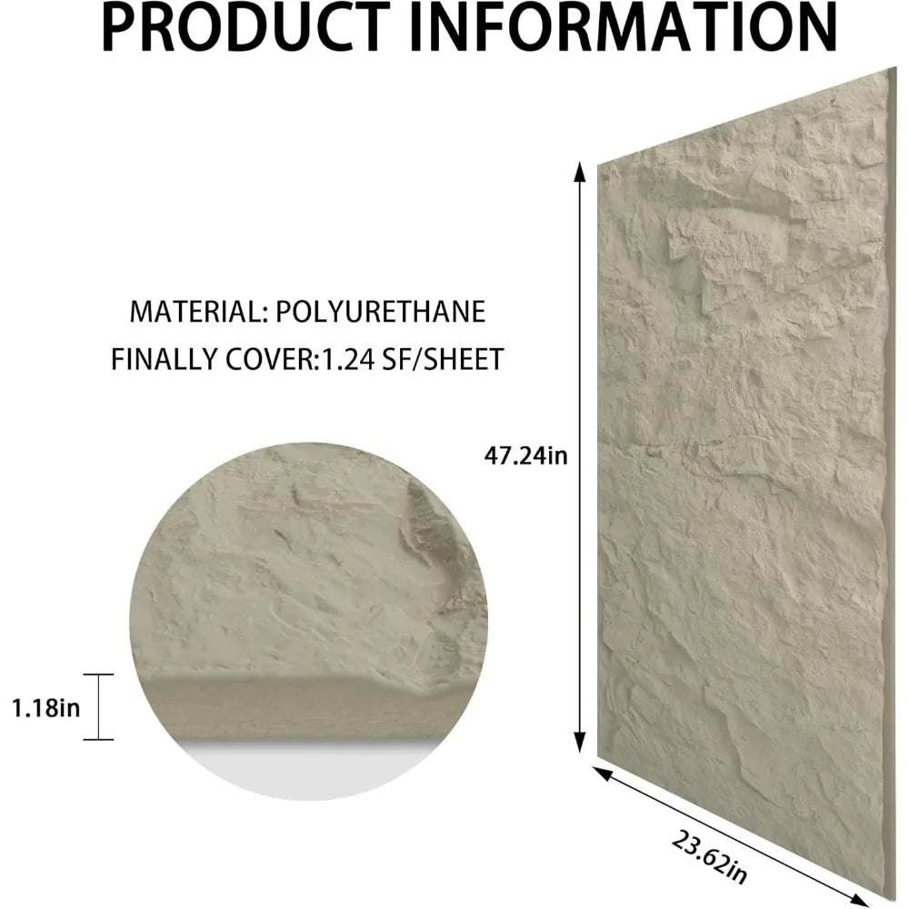 3D Faux Stone Wall Panels - 3 Pack Wainscoting for Interior Decor, Waterproof Covering, 47.24 Inch