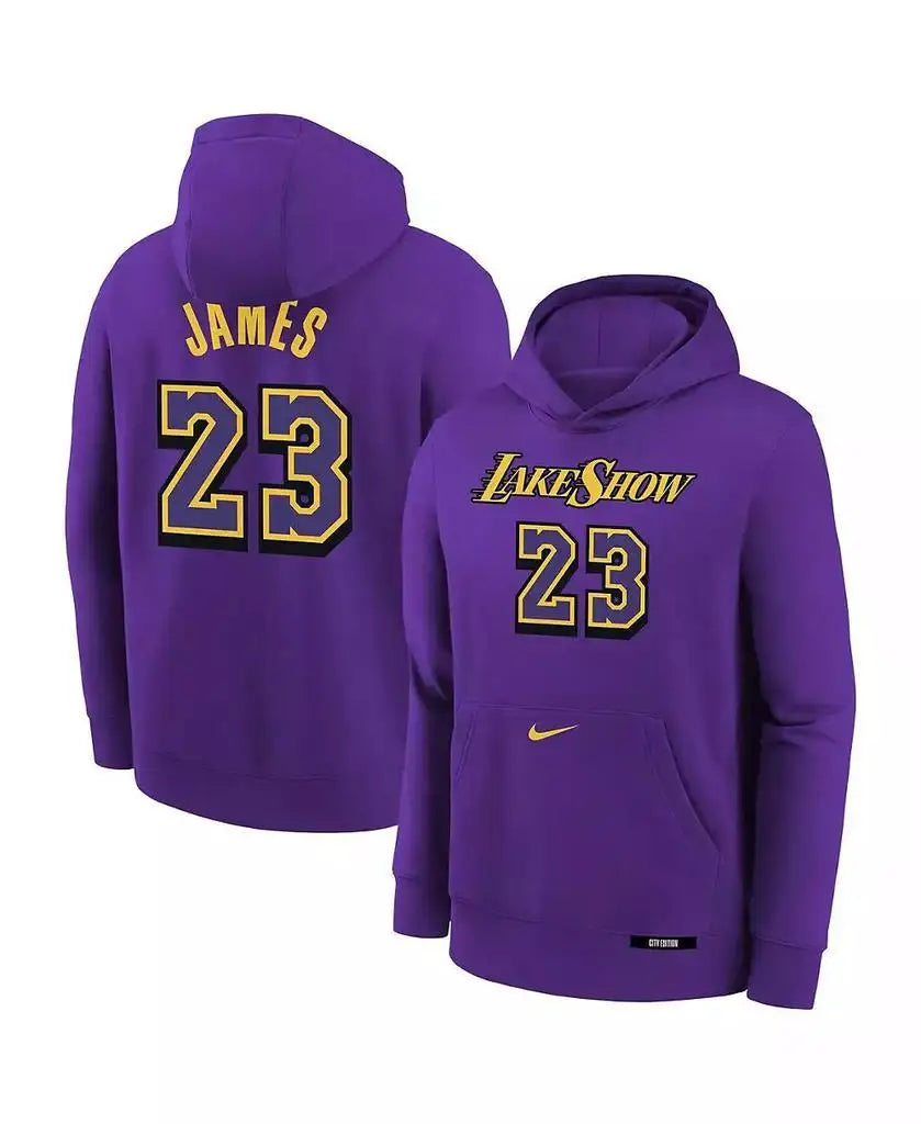 Nike | Big Boys and Girls LeBron James Purple Los Angeles Lakers 2024/25 City Edition Name/ Number Pullover Hoodie