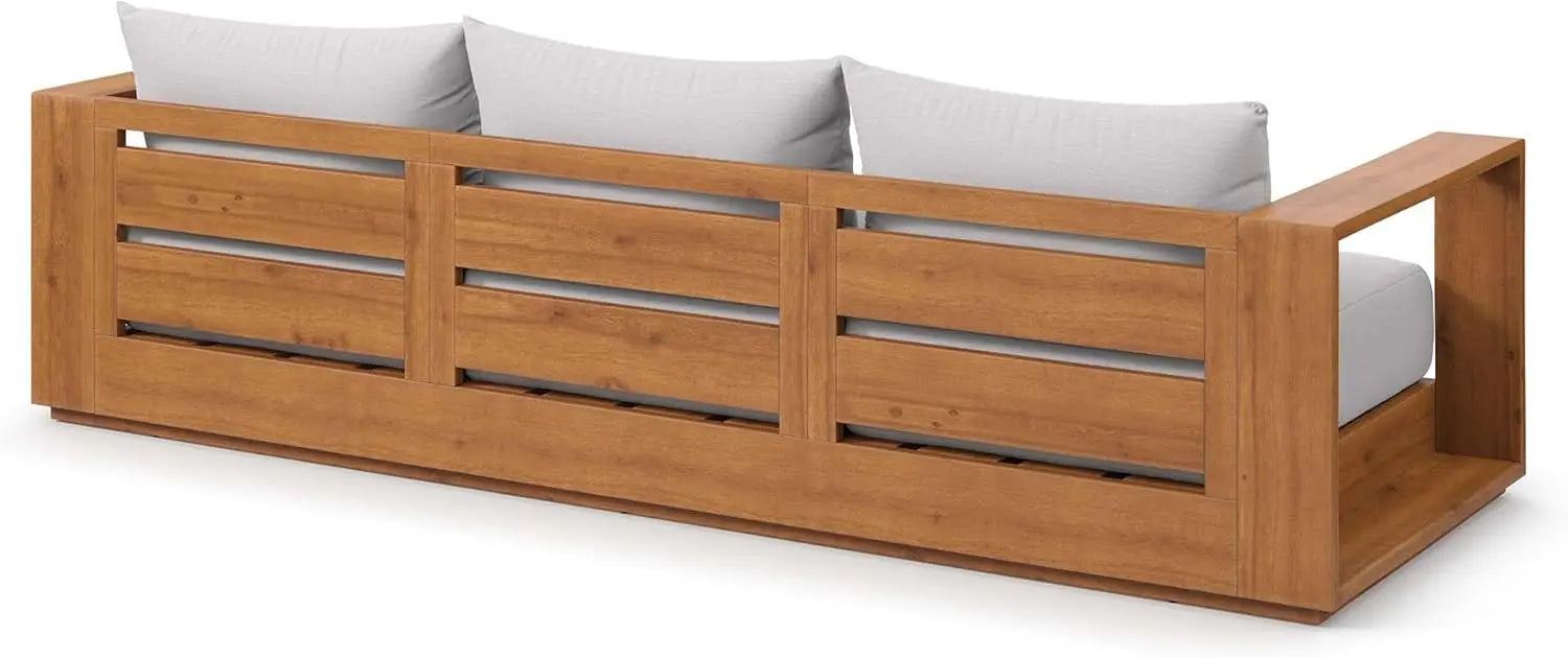 Tahoe Acacia Wood Outdoor Patio Sofa in Natural Light Gray Weather-Resistant Cushions-Ideal as a Porch Couch or Sunroom Sofa