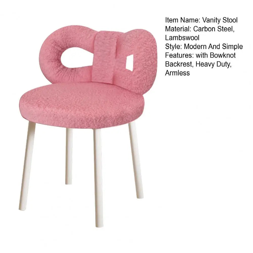 Vanity Stool with Bowknot Backrest Living Room Women/Girls Bedroom Makeup Chair