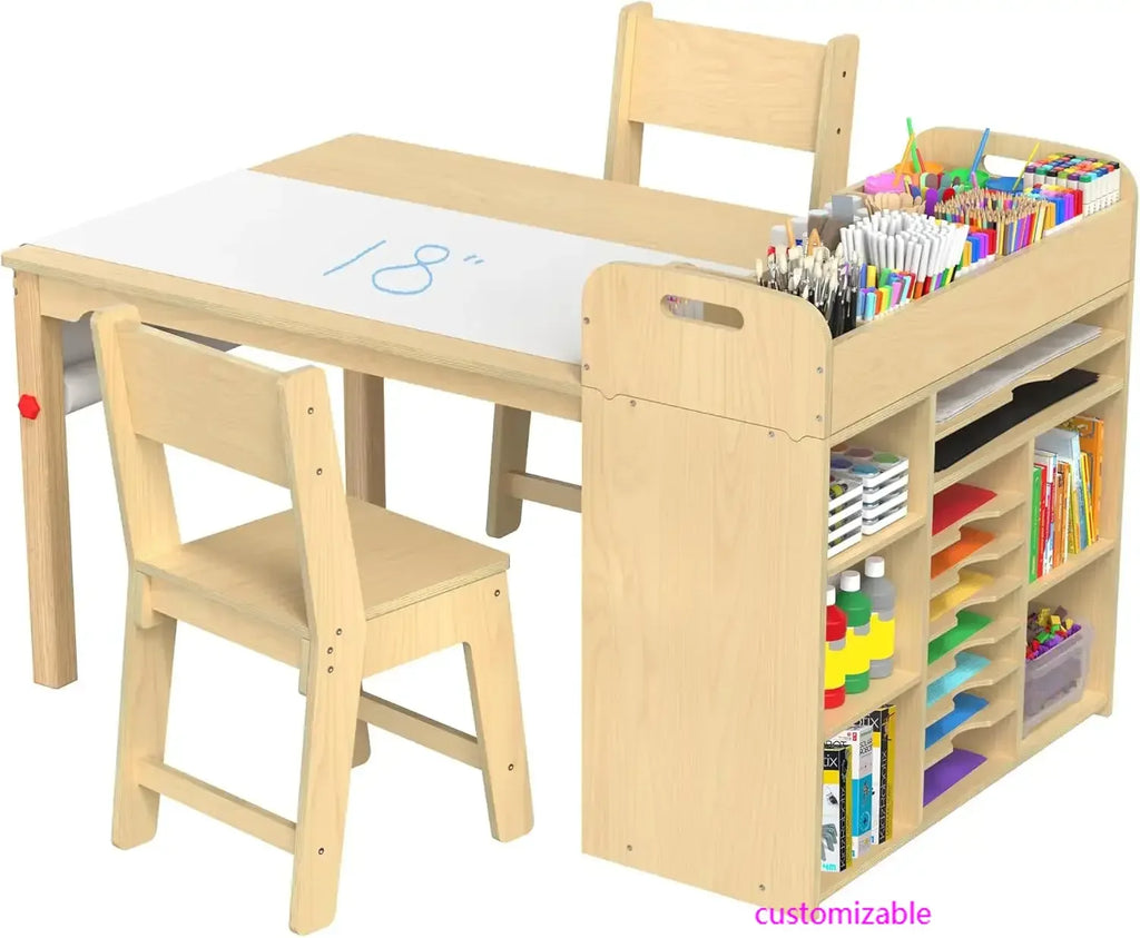Kids Art Table and Chairs Set/ Craft Table with Large Storage Desk and Portable Art Supply Organizer for Children Ages 8-12