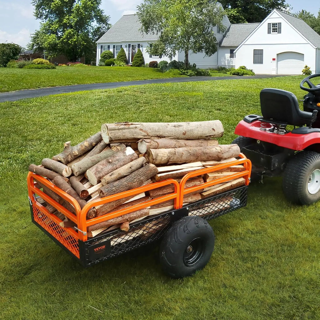 Heavy-Duty 1500lbs Capacity Yard Garden Trailer with 15 Cubic Feet Dump Cart for Lawn and Garden Use