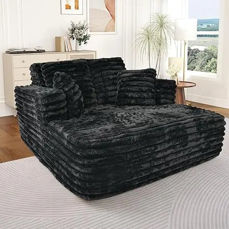 Oversized Chaise Lounge Indoor, Modern Plush Corduroy Fabric, Deep Seat Boneless Memory Foam, Sleeper, Chaise Lounge Sofa Chair