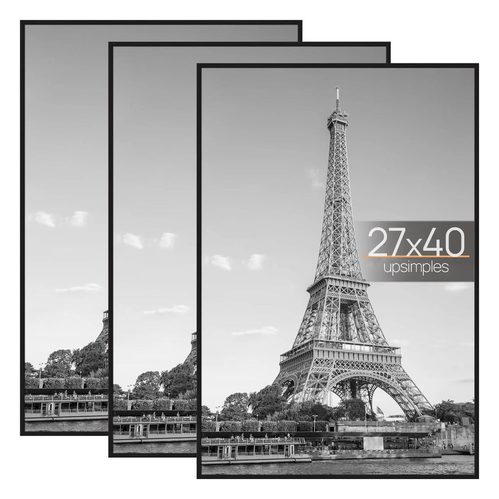 16x24 Picture Frame Black 3 Pack, Scratch-Proof Poster Frames 16 x 24 for Photo Gallery - Slide-In Strips, Horizontal or Vertical Wall Mounting