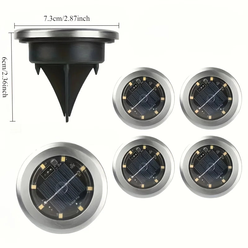 10pcs Solar Ground Light Outdoor Waterproof 8LED Disk Light for Garden Pathway, Yard, Driveway, Landscape Decorative In-ground Lamp