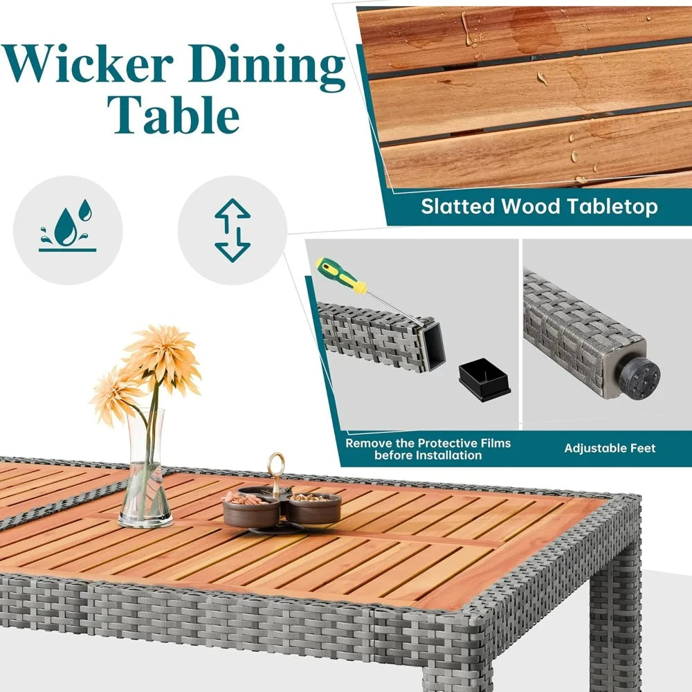 7-Piece Wicker Outdoor Dining Set with Wooden Table and Cushioned Chairs