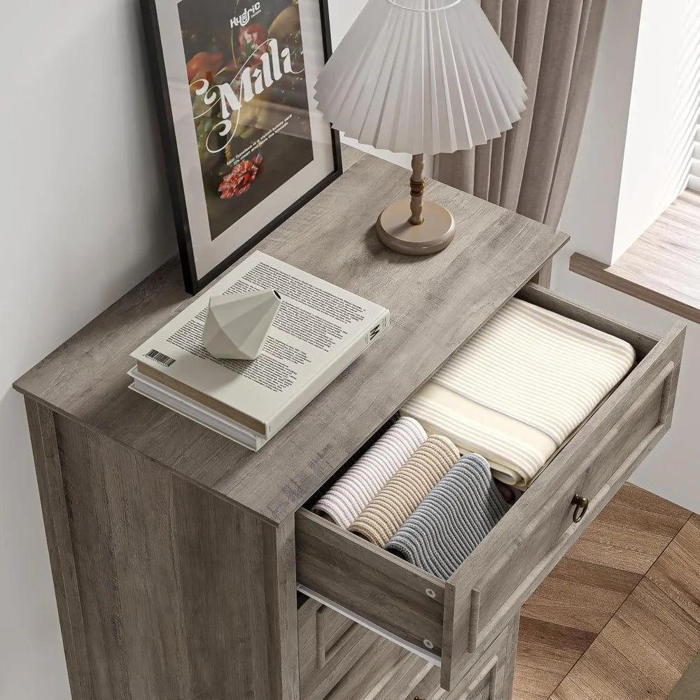 6 Drawer Dresser for Bedroom, 52" Tall Dresser, Modern Farmhouse Vertical Chest of Drawers for Bedroom