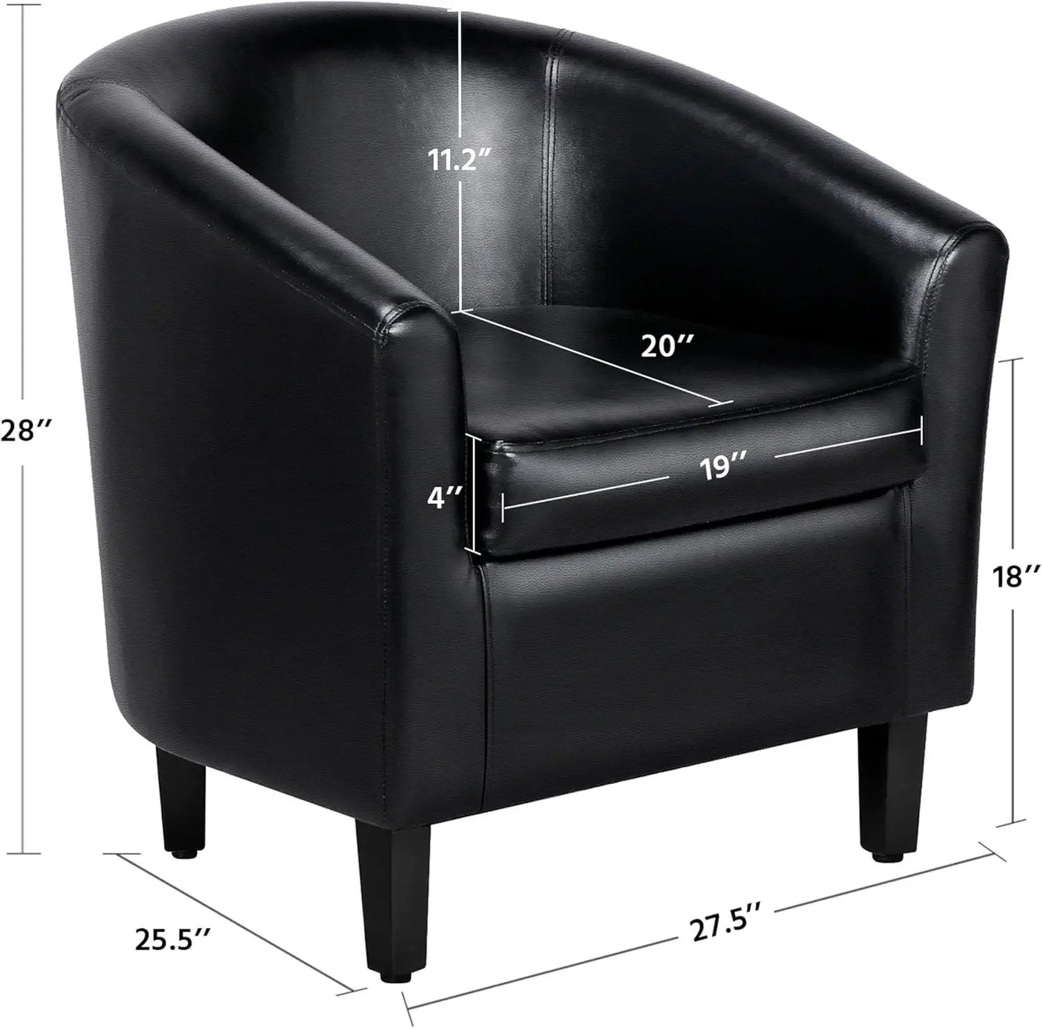 Barrel Chairs Set of 2, Faux Leather Club Chairs,PU Leather Accent Chairs, Waiting Room Chair with Soft Padded Seat for Bedroom