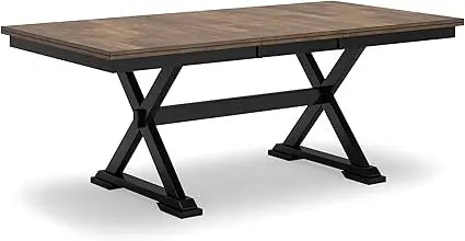 Farmhouse Dining Table with Built-in Butterfly Leaf Extension for 6-8 Seating, Black