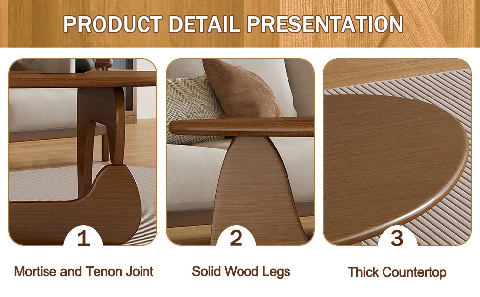 Mid Century Modern Triangle Coffee Table Solid Wood Legs Rustic Living Room Center Table
