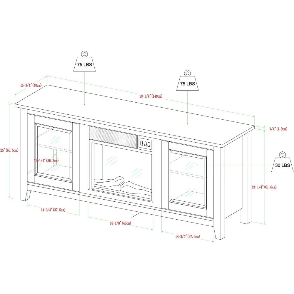 Rustic Wood And Glass Fireplace TV Stand For TV's Up To 64" Flat Screen Living Room Storage Cabinet Doors