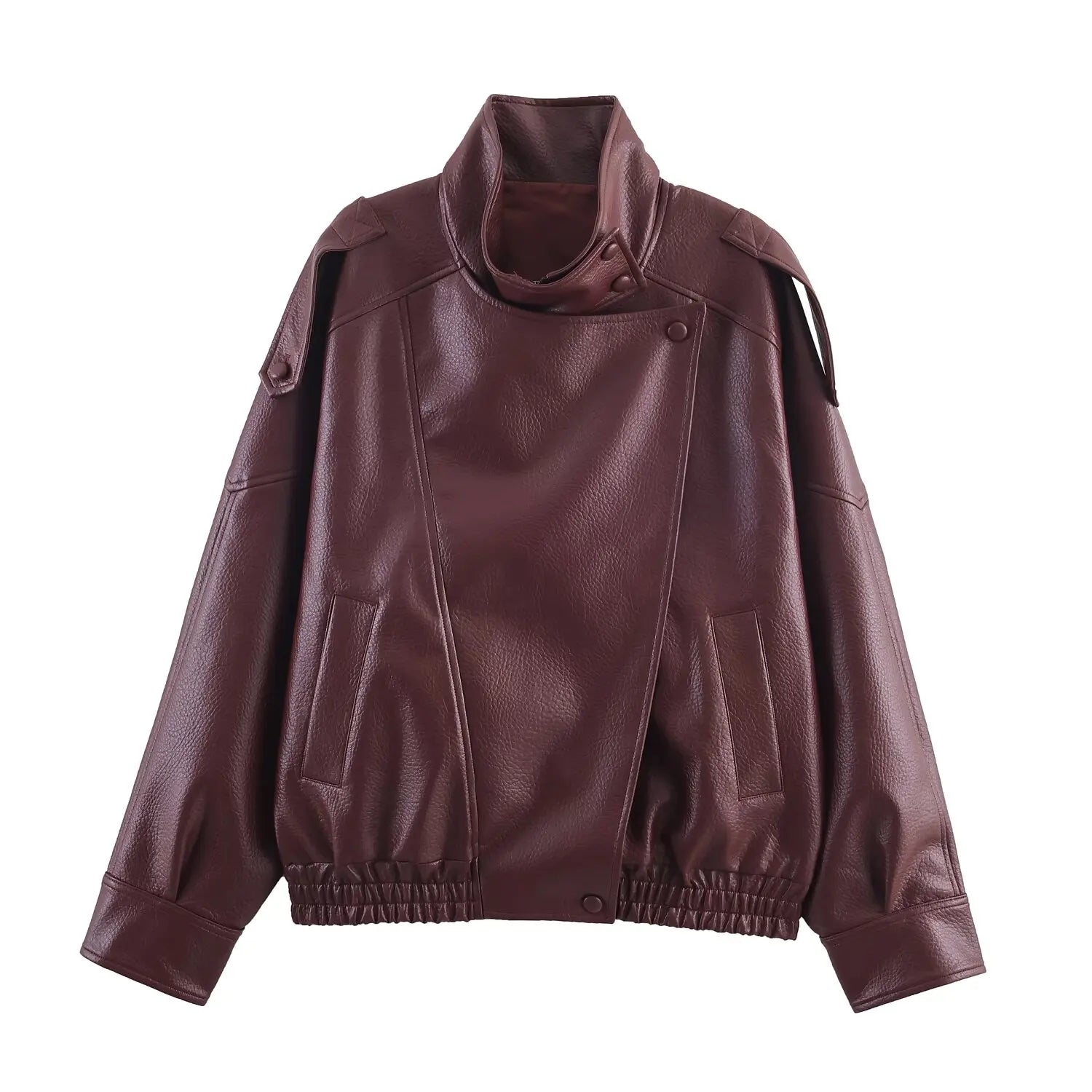 Women Autumn Fashion Jackets/ Asymmetric Button Pocket/ Long Sleeves/ Black Loose Zipper Jackets Female High Street Coats