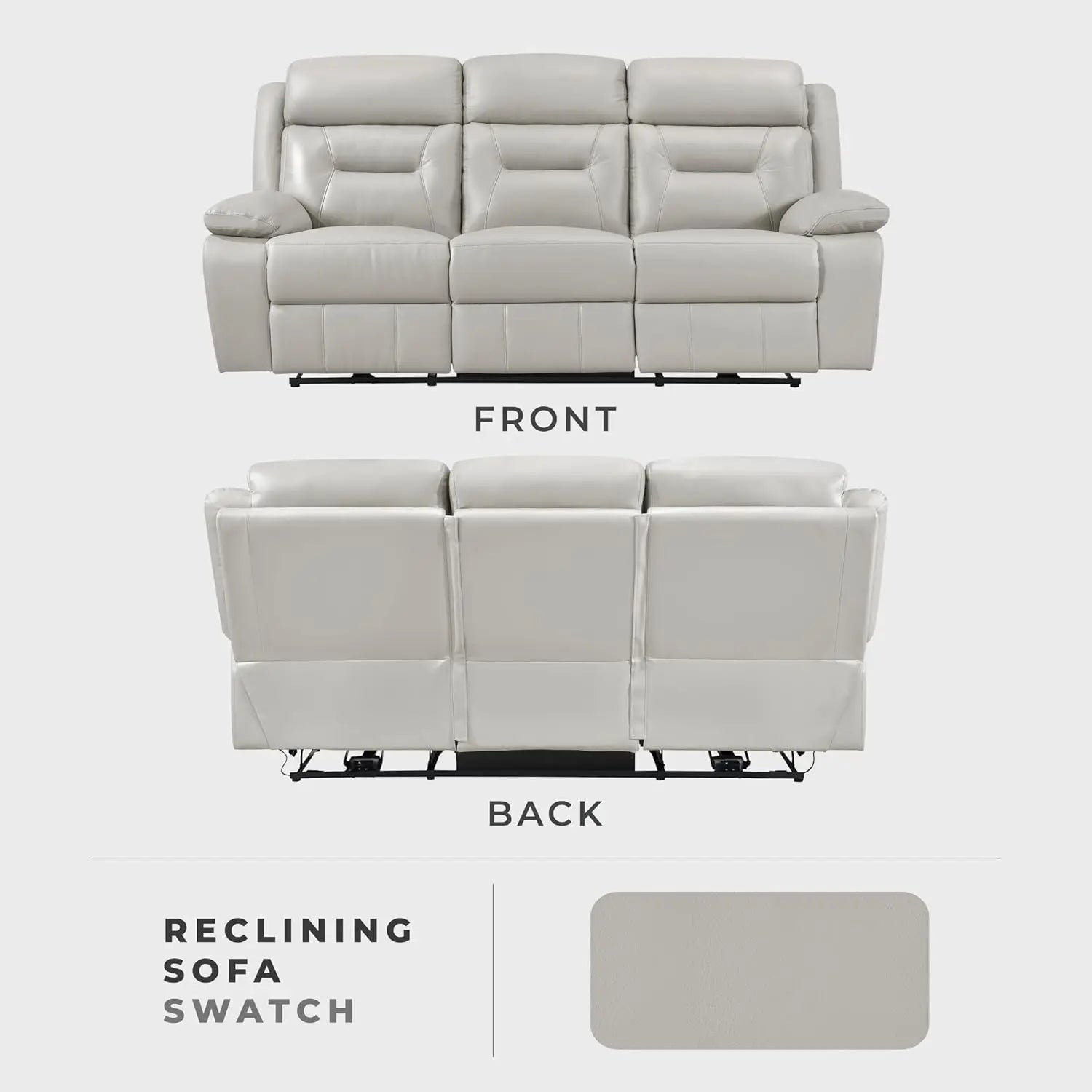 Power Double Recliner Sofa, Top Grain Leather Reclining Sofa with Pillow Top Armrests, Home Theater Seating, Wall Hugger