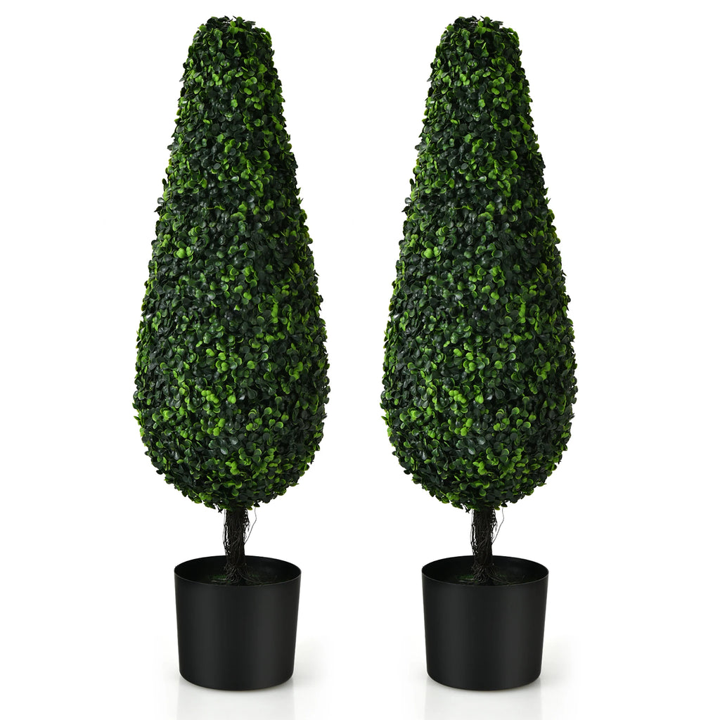 2 Pack 3FT Artificial Tower Topiary Tree UV Resistant Indoor /Outdoor