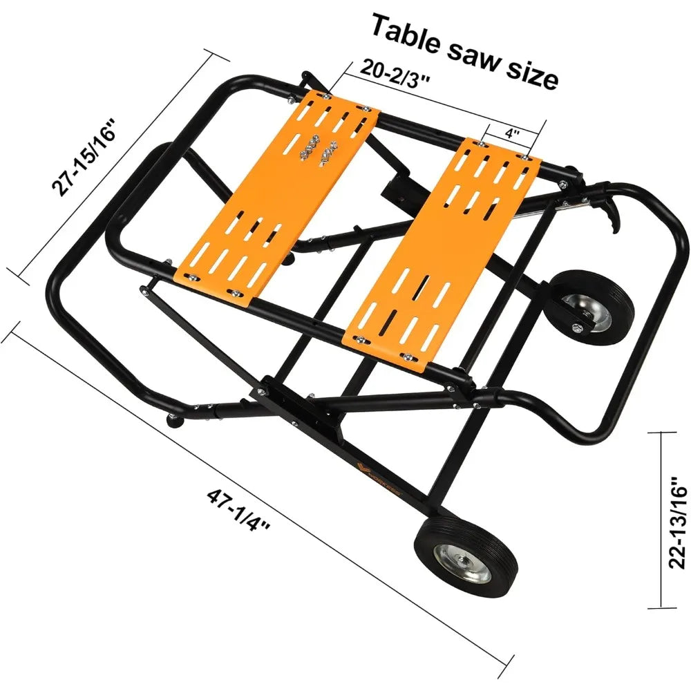 Portable Table Saw Stand, 330 LBS Load Capacity Rolling Foldable Table Saw Table with 8 Inch Wheels, Heavy Duty Construction