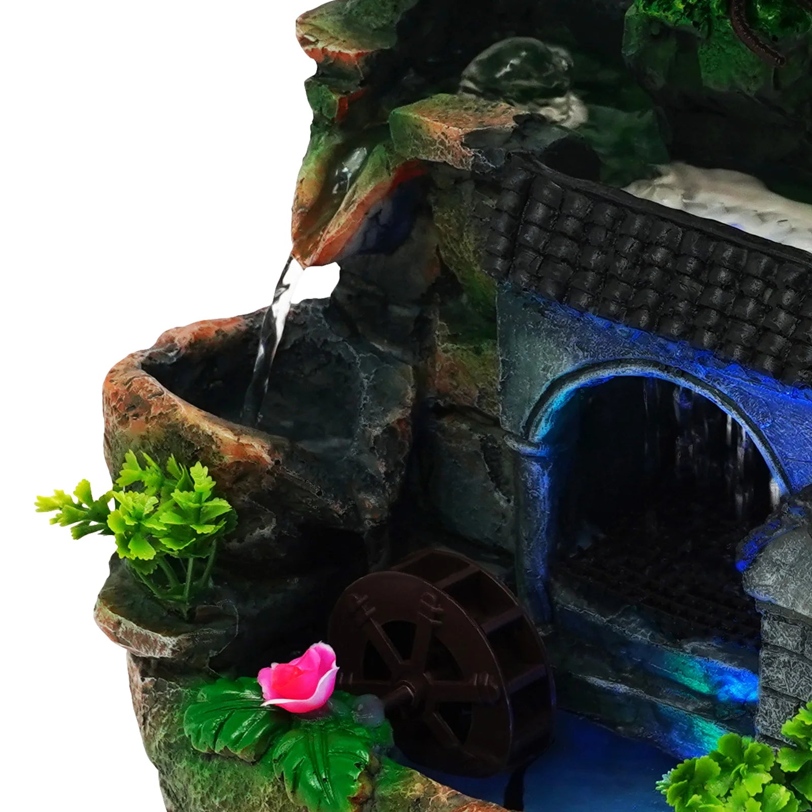Tabletop Fountain Ornament, Tabletop Fountain, Flowing Water Resin Decor, Imitation Rock Bonsai, Durable Desktop Water Feature, Nature Style, 110V US Plug, Indoor /Office/ Living Room Decoration, Hand-Carved Simulation Plant