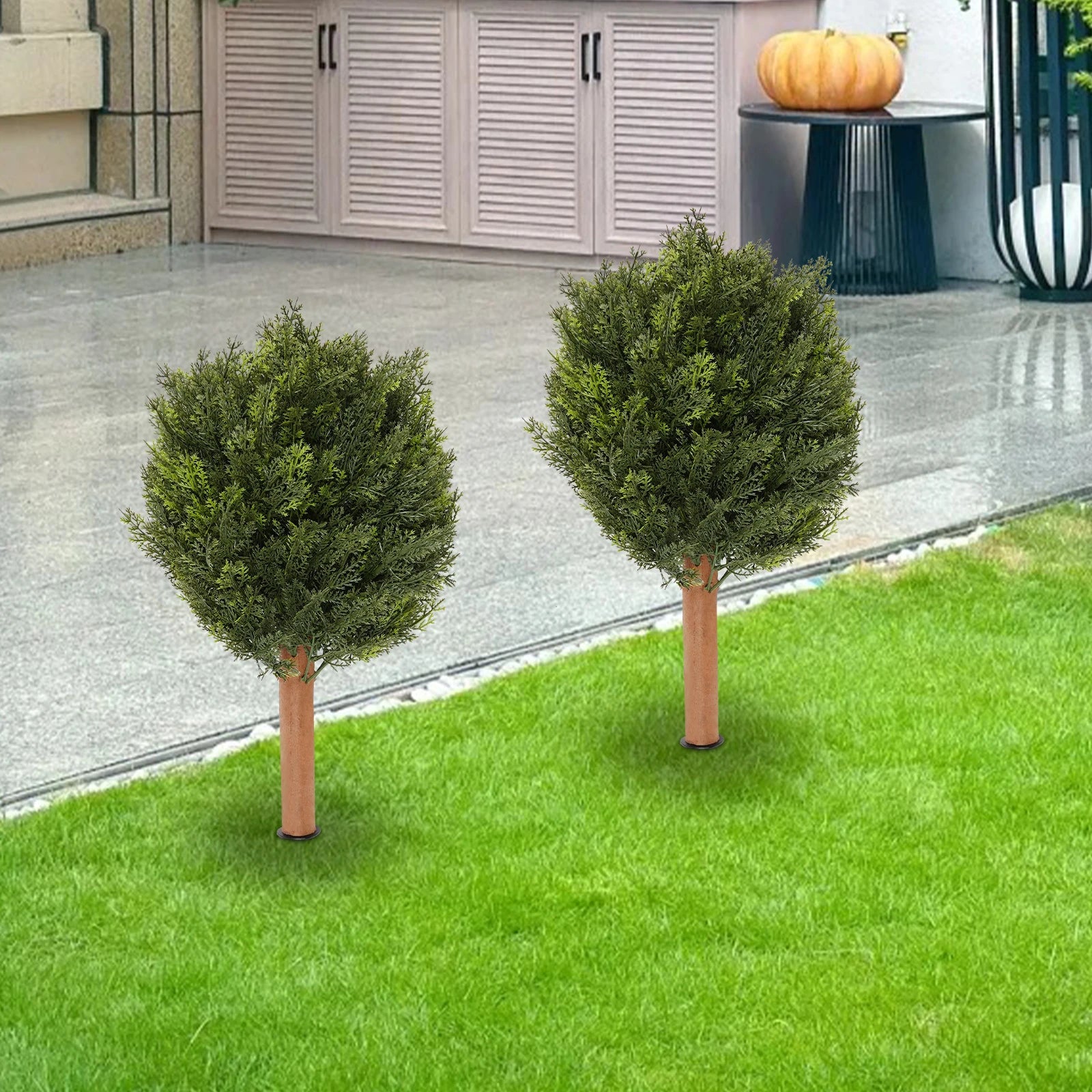 2 PCS Artificial Cypress Trees Artificial Plant with Ground Spike/ Easy Assembly Artificial Plant/ Festival Party Supplies for Indoor Outdoor Home Office Garden