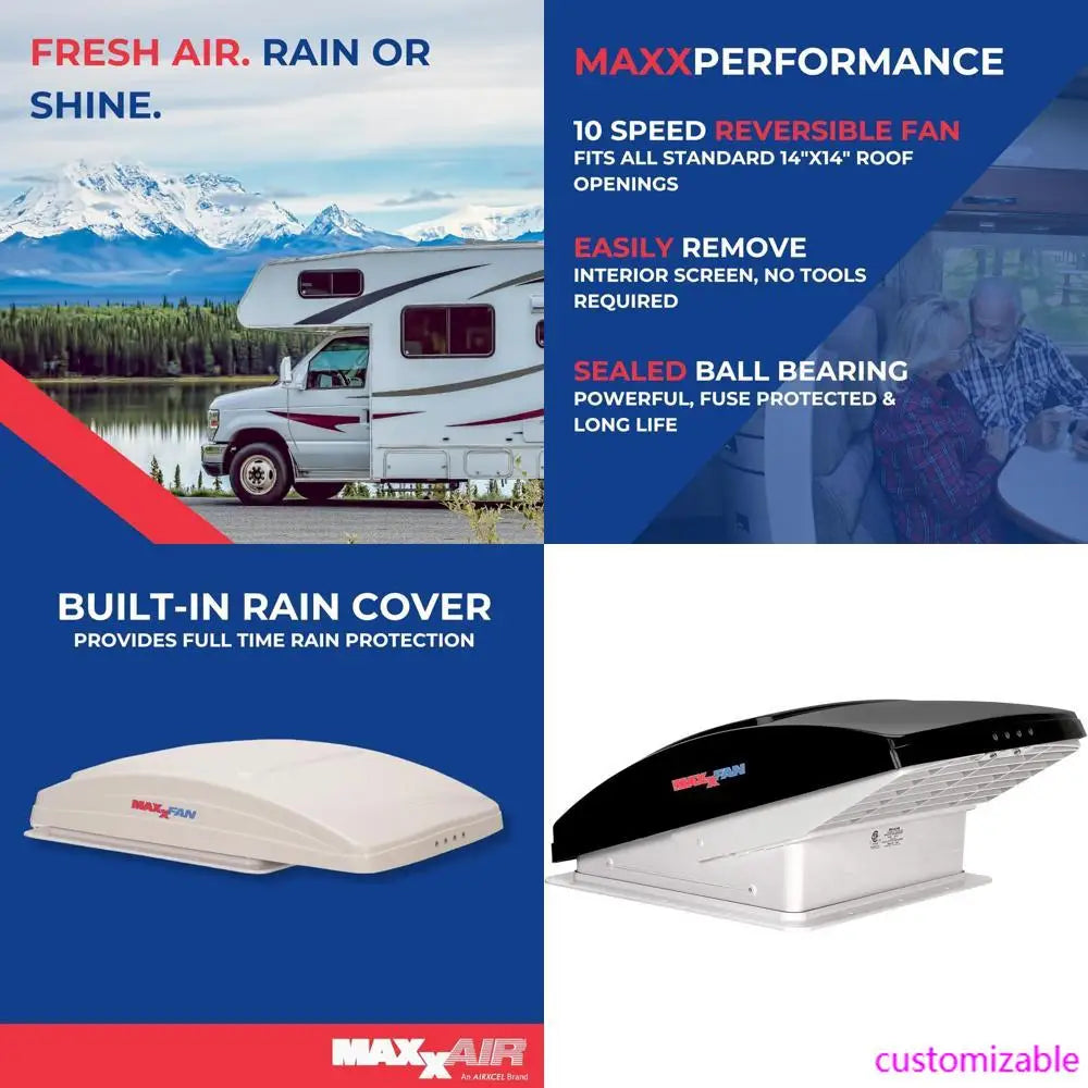 All-In-One RV Ventilation System: Maxx Fan Deluxe with Built-In Rain Protection, 10-Speed Reversible Fan and Thermostat