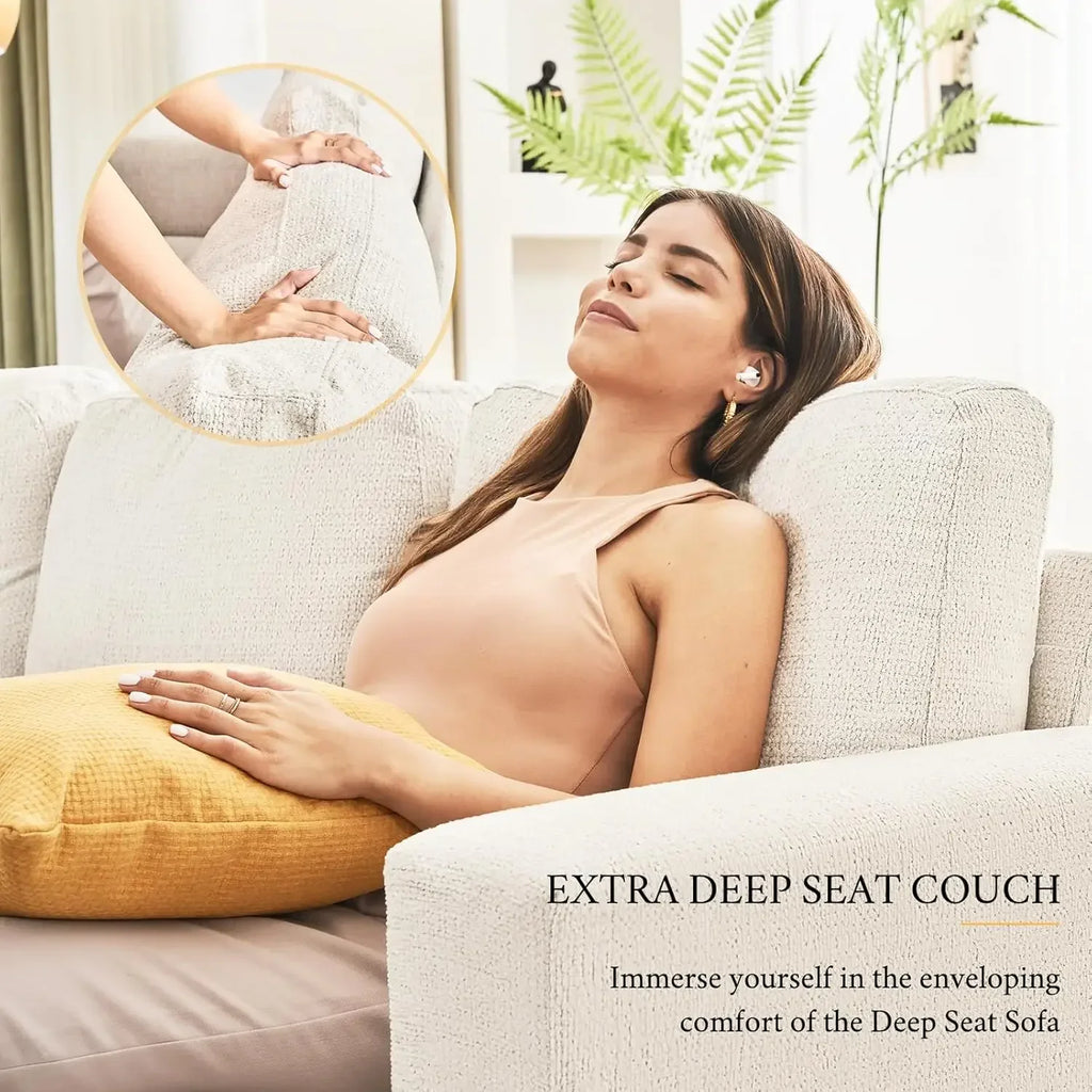 Sofa, Modern Living Room Set with Extra Deep Seats, Comfy Sofa- Sofa Couch for Living Room ,Apartment, Lounge, Beige