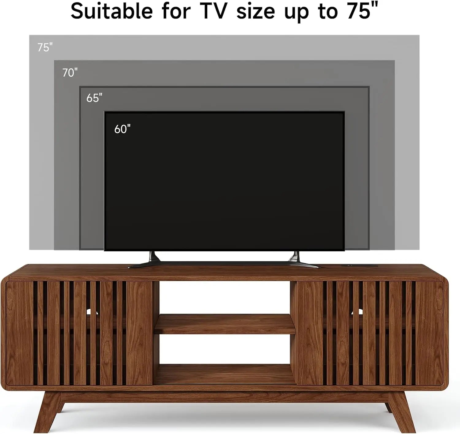 63" TV Stand for TVs up to 75", Entertainment Center & Sliding Grille Door Cabinets and Open Shelves for Living Room